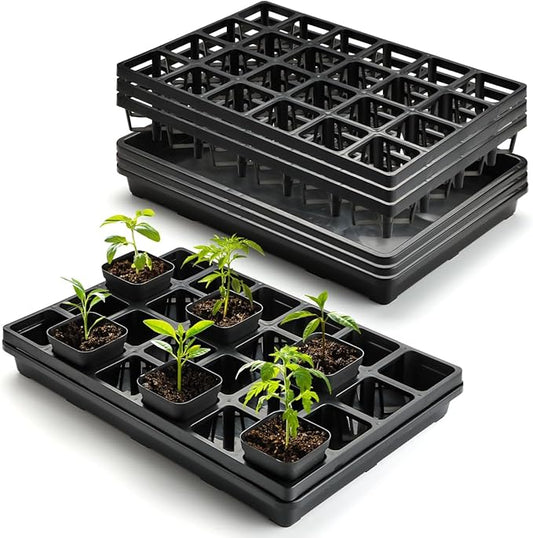 24 Cell Nursery Pots Trays (17"x11"x2") with Plastic Flat Seed Starter Trays, Durable Carrying Seedling Starter Tray, Reusable Planting Trays for Holding 2.7 inch Nursery Pots, 3 Sets Combo