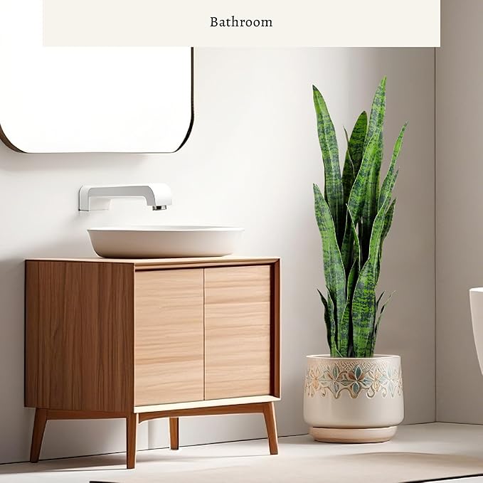 KOL 3ft Artificial Snake Plant, Fake Sansevieria Potted Plants, 32 Thick Lifelike Faux Leaves, Indoor Home Office Decor, Mother-in-Law Tongue Houseplant, 35in, Green