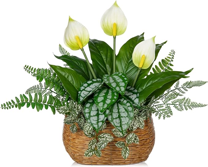 Fake Plants 15" Artificial Potted Plant Assorted Faux Plants in Pot Silk Plants Artificial Plants Indoor for Home Living Room Bedroom Bathroom Office Desk Table Centerpieces Shelf Greenery Decor