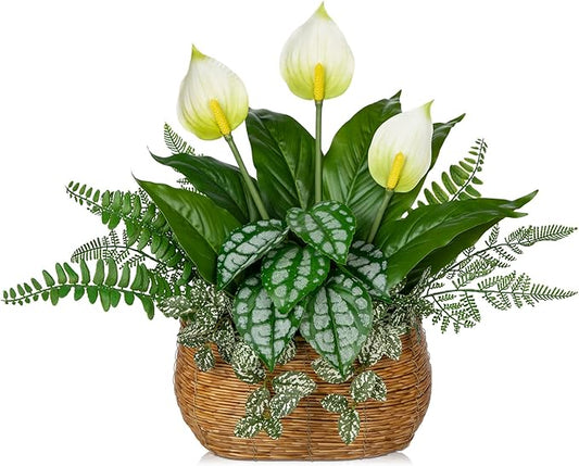 Fake Plants 15" Artificial Potted Plant Assorted Faux Plants in Pot Silk Plants Artificial Plants Indoor for Home Living Room Bedroom Bathroom Office Desk Table Centerpieces Shelf Greenery Decor