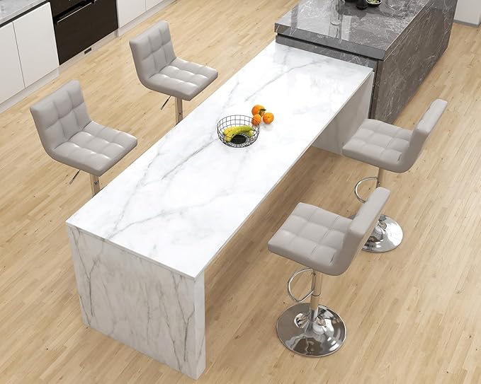 Modern PU Leather Bar Stools Set of 4, Adjustable Swivel Square Bar Chairs, Armless Counter Height Barstools with Back and Large Base for Island/Kitchen(Gray)