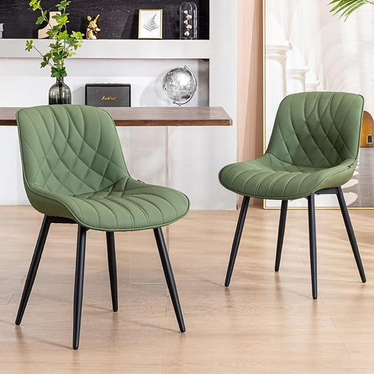YOUNUOKE Dining Chairs Set of 2 Mid Century Modern Kitchen Chair Comfortable Upholstered Faux Leather Dinner Chairs for Kitchen Dining Room, Olive