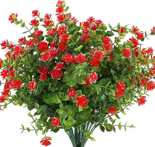 10PCS Artificial Flowers, Fake Artificial Greenery UV Resistant No Fade Faux Plastic Plants for Wedding Bridle Bouquet Indoor Outdoor Home Garden Kitchen Office Table Vase(Red)