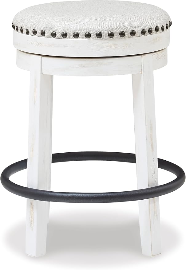 Signature Design by Ashley Valebeck 24" Counter Height Upholstered Swivel Stool, White & Black