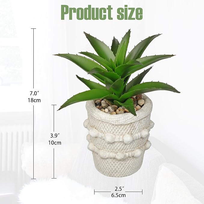 Hollyone 2 Pack Small Artificial Succulents Agave Plants Potted Fake Spiked Succulent Plant in Rustic Pot Mini Faux Plant Agave Aloe Plant Indoor for Office Desk Farmhouse Home Table Shelf Boho Decor