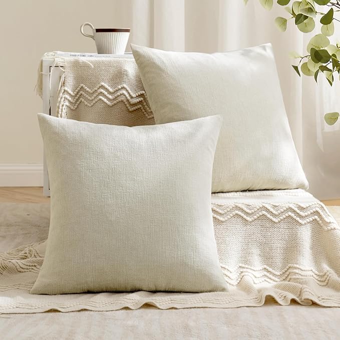 MIULEE Cream Red Couch Pillow Covers 20x20 Inch, Set of 2 Soft Chenille Decorative Square Throw Pillow Covers Farmhouse for Sofa Living Room Bed