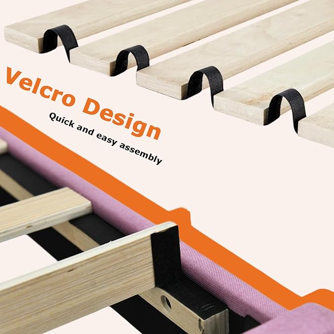 HOMBCK Queen Bed Frame with Adjustable Headboard, Queen Size Bed Frame with Linen Fabric Upholstered and Wooden Slats Support, No Box Spring Needed, Noise-Free, Easy Assembly, Pink