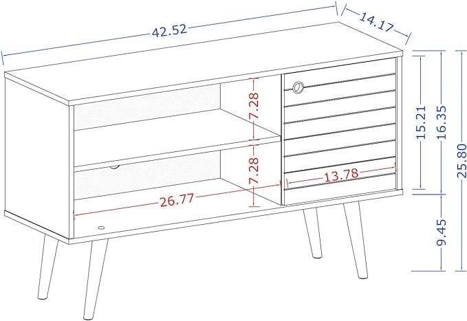 Manhattan Comfort Liberty Mid Century Modern TV Stand for Televisions up to 46 Inches, Bedroom and Living Room Entertainment Center with Storage, Shelves, and Cabinet, 43" Wide, White/Aqua Blue