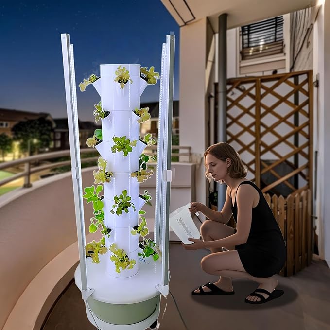 Hydroponic Growing System Kit with LED Grow Lights, Vertical Hydroponic Tower, Indoor Herb Garden, 28 Planting Pods,Lettuce Growing Garden