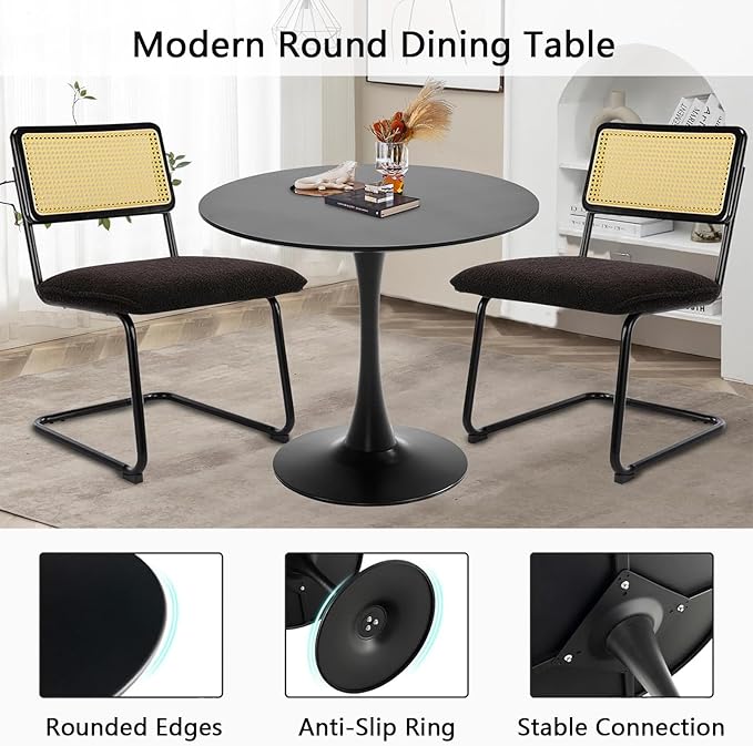 Round Black Dining Table, 31.5" Tulip Table with Pedestal Base, Black Dining Table for 1-4 Person, Mid-Century Leisure Table for Kitchen, Living Room
