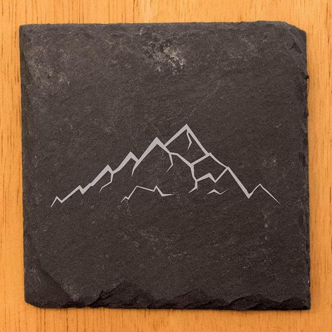 Mountain Majesty Slate Coasters with Stunning Mountain Scene Design - Perfect for Home and Office Decor and Protection of Surfaces, Available in Square or Round Coasters - Square Slate - Set of 4
