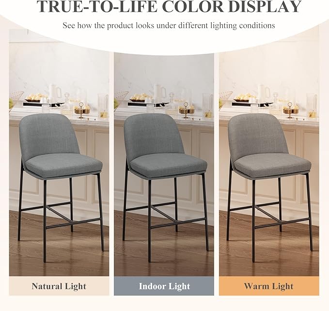 COLAMY Counter Height Bar Stools Set of 6, 25 Inch Modern Fabric Kitchen Island Stools with Back, Upholstered Counter Barstools Armless Bar Chairs with Metal Legs for Island Dining Room Bar,Dark Grey