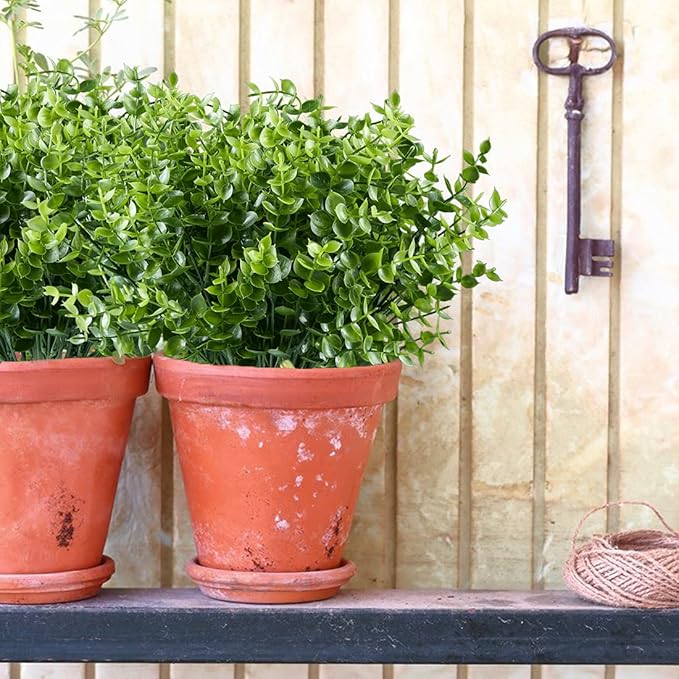 24PCS Artificial Eucalyptus Plants,Fake Boxwood Shrubs UV Resistant No Fade Faux Plastic Greenery for Wedding Bridal Bouquet Indoor Outdoor Home Garden Kitchen Office Table Vase(Green)