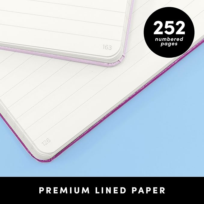 PAPERAGE Lined Journal Notebook, (Lavender), 252 Pages, Medium 5.6 in x 8 in - 100 GSM Thick Paper – Hardcover Journaling Notebook for Work, School & Note Taking