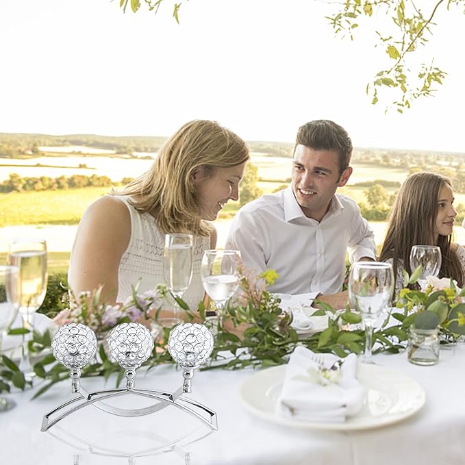 Crystal Candle Holders, 3 Arms Crystal Candelabras, Coffee Table Decorative Centerpieces for Living Room,Dinning Room Christmas Decoration, Wedding Decor,Home Decor,Wedding Gifts(Silver)