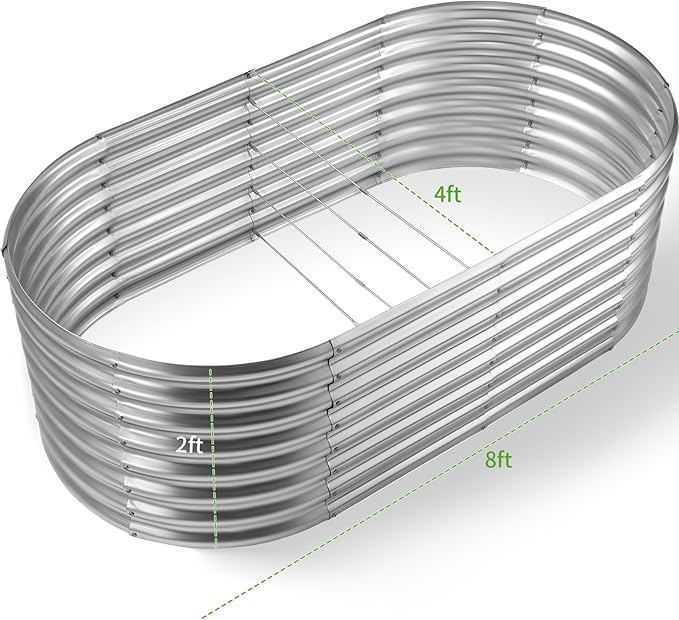 Land Guard Galvanized Raised Garden Bed, 8x4x2ft Planter Boxes Outdoor, Oval Larger Metal Planter Boxes for Vegetables, Fruits, Flowers (Silver)