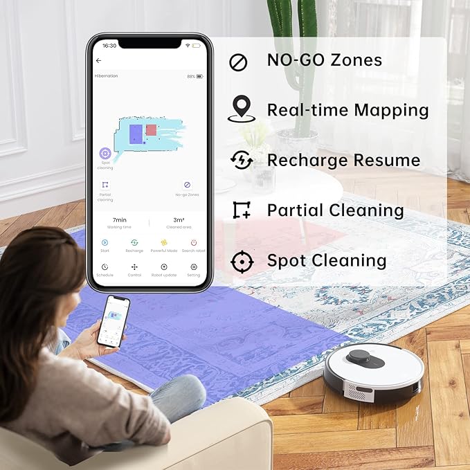 OKP Lidar Robot Vacuum Cleaner, LiDAR Navigation, 4000Pa Suction, No-Go Zone, 200Mins Runtime, Smart Mapping Robotic Vacuum, Wi-Fi/App/Alexa Control, Ideal for Pet Hair, Hard Floor and Carpet