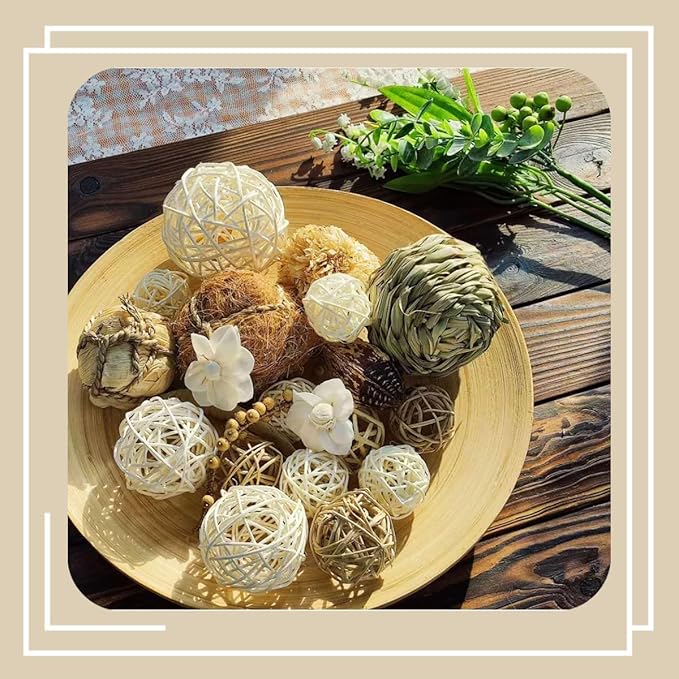 Qingbei Rina Decorative Balls for Centerpiece Bowls, Wicker Rattan Balls Decorative, Assorted Bowl Vase Fillers, Decorative Orbs Woven Spheres, Wedding Table Home Decor(Brown)