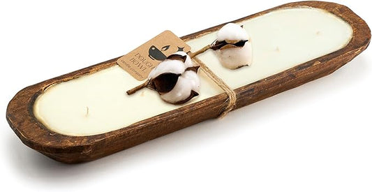 Dough Bowl Candle Co. Clean Cotton Soy Candle - 6 Wick Rustic Farmhouse Decor Odor Eliminator in Ornamental Wooden Bowls, 32 Ounce All-Natural Gifts for Women and Men, Wooden Dough Bowls for Decor