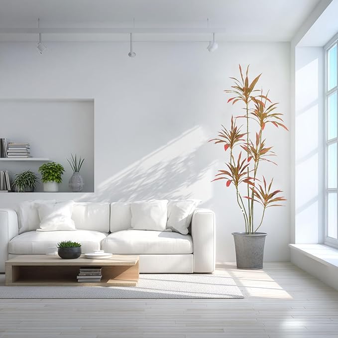 Artificial Cordyline Plant, Indoor Potted Plant, 6 Stems with Black Planter, Suitable for Large Indoor Living Room Decorations, Potted Plants, and Window Display Scenes (Red-7ft)