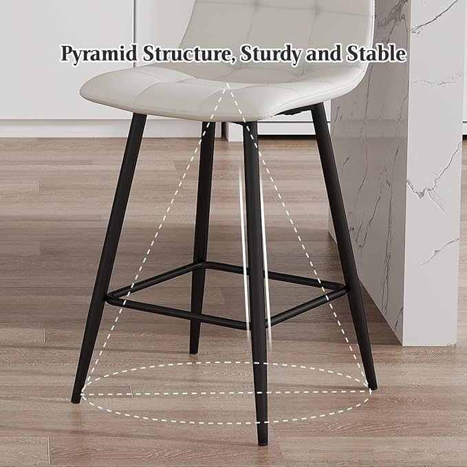 White Barstools Set of 2, 24.4" Counter Height Bar Stools with Back & Metal Footrest, Modern Island Chairs Set of 2 for Kitchens Island Home Bar