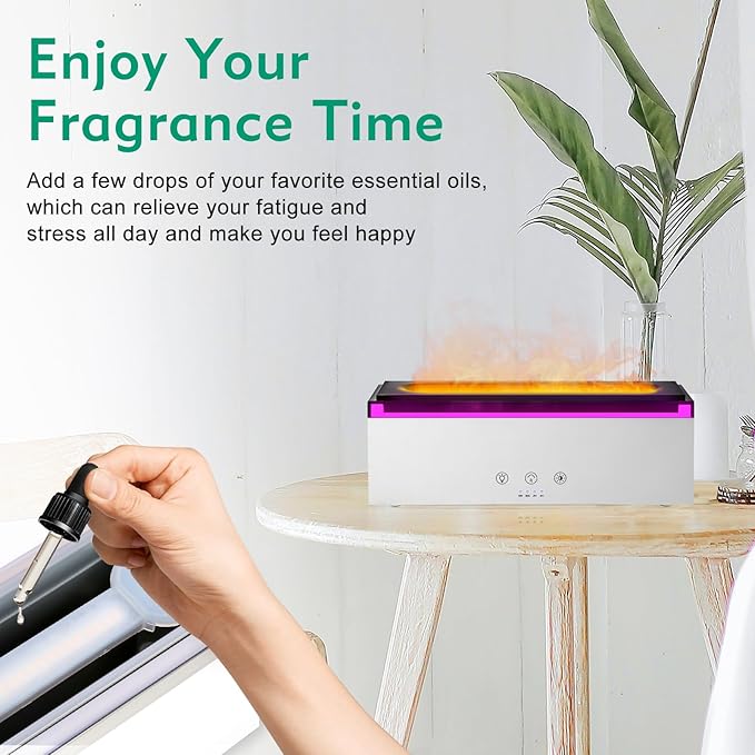 NEWYID Essential Oil Diffuser, Ultrasonic Full Touch Screen Flame Diffuser Humidifier with 17 LED Lights& 4 Timer Waterless Auto-Off, Aroma Diffuser for Large Room Home-White