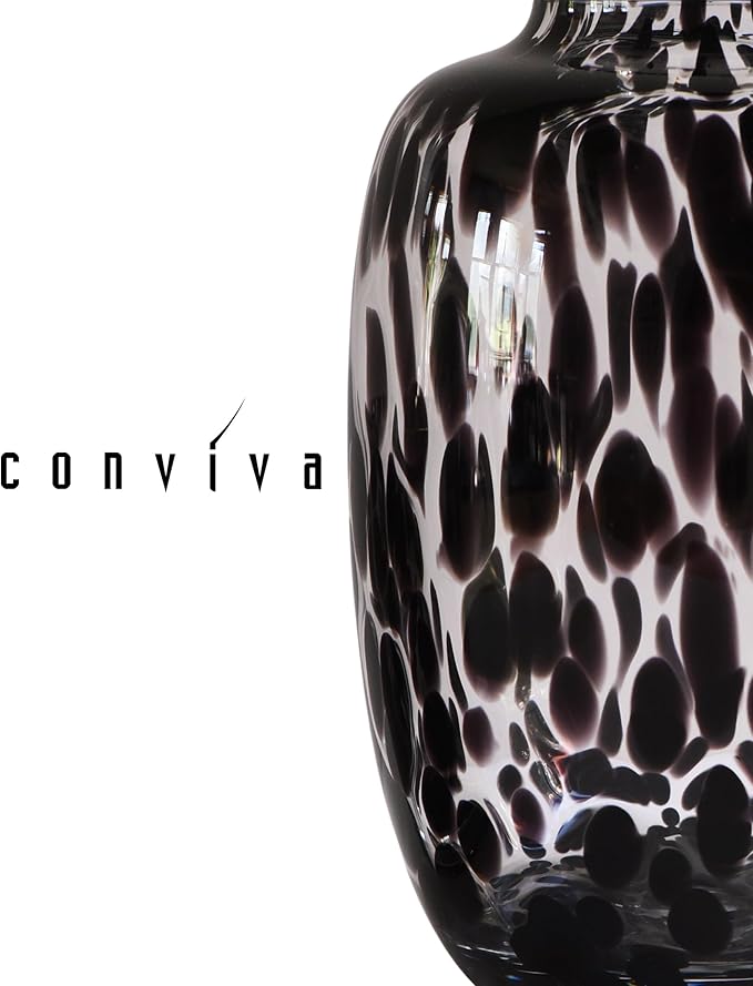 CONVIVA Decorative Glass Vase and Candle Holder Set, Fall Home Decor 3-Piece, Black Tortoise Pattern