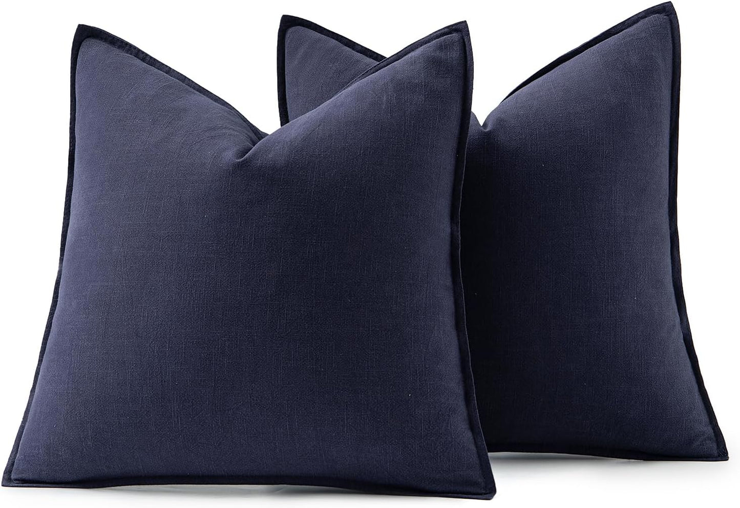 MIULEE Decorative Linen Euro Sham Pillow Covers 22x22 Inch Navy Boho Farmhouse Neutral Couch Throw Pillows for Bed Pack of 2 Accent Modern Pillowcase Summer Sofa Livingroom Home Decor