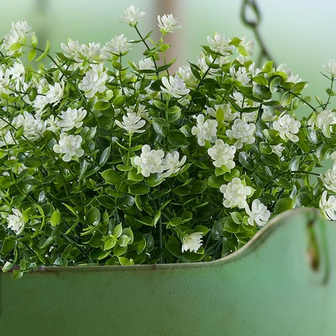 6PCS Artificial Eucalyptus Plants,Fake Boxwood Shrubs UV Resistant No Fade Faux Plastic Greenery for Wedding Bridal Bouquet Indoor Outdoor Home Garden Kitchen Office Table Vase(Milk Green)