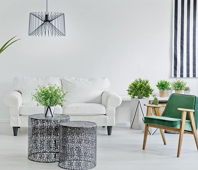 Ouddy Decor 6 Bundles Artificial Greenery Stems Mixed Fake Plants Eucalyptus Stems Babys Breath Faux Plastic Artificial Plants & Flowers for Outdoor Indoor Garden Home Window Box Decor