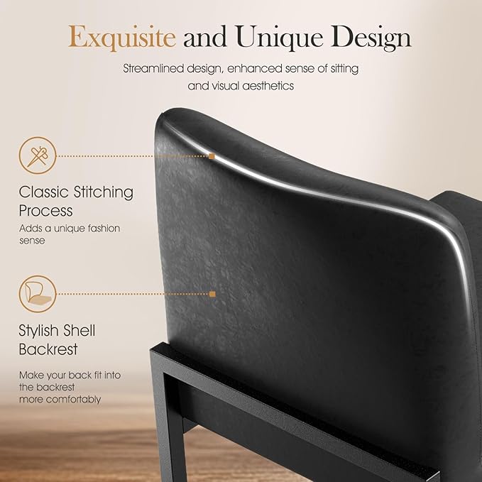 Sophia & William Black Bar Stools Set of 4, Modern PU Leather Counter Height Barstools with Back, 24" Kitchen Island Chairs