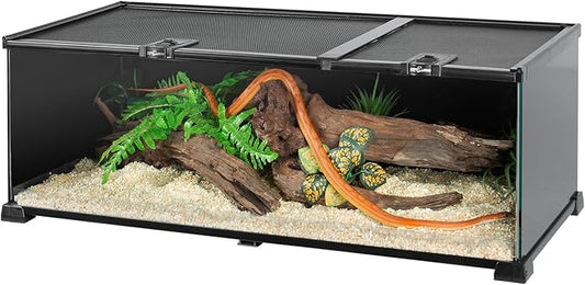 REPTIZOO Reptile Terrarium Tank 30" x 12" x 10", Black-Tinted Glass Snake Tank with Top Feeding Ports Top Screen Ventilation Reptile Habitat for Snake Spider