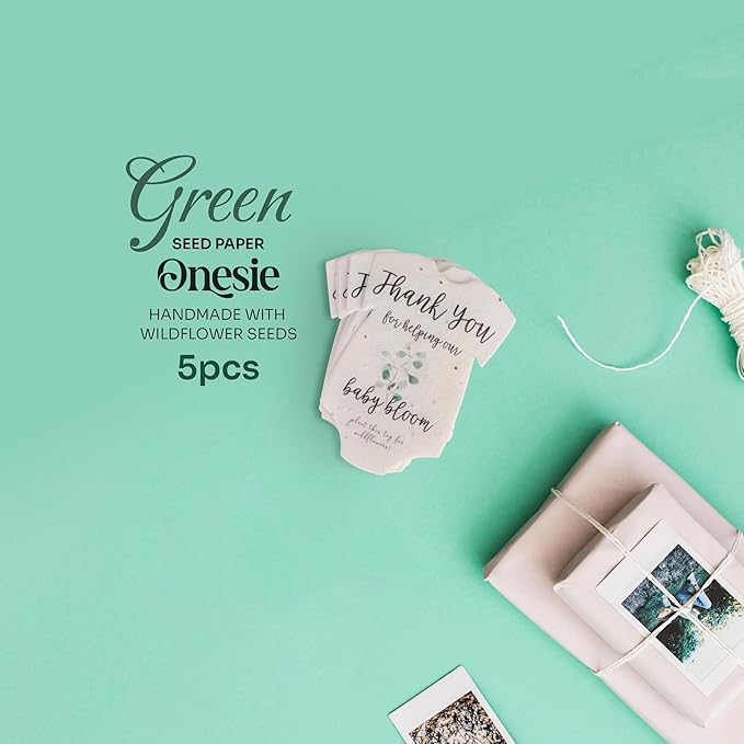 Plantable Onesie Seed Paper – 5 Green Baby Shower Favors for Guests with Wildflower Seeds, Baby Shower Gifts for Guest