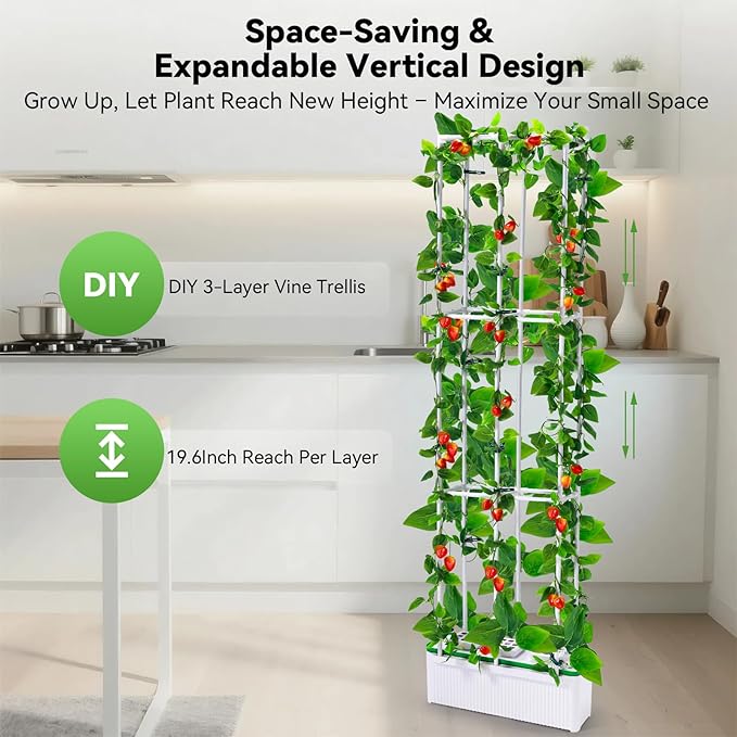 BAOSHISHAN Hydroponics Growing System Tower with Trellis, 7L Indoor Gardening System for Tomato Pepper Cucumber Vines Plant, Hydroponic Grow Kit with 60" Height Adjust