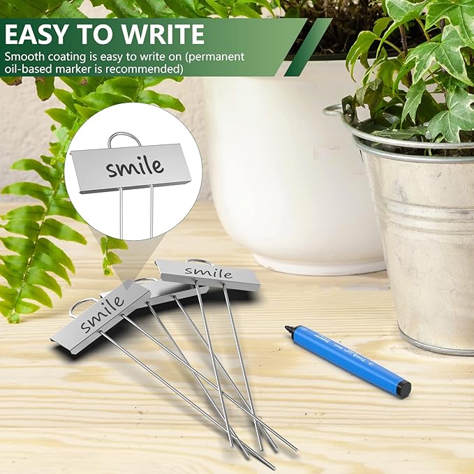 50-Pack Metal Plant Labels Weatherproof Garden Markers,Height 10.6'', Label Area 3.5''X 1.2'' Reusable Nursery Tags for Vegetables Herb Flower Seed Greenhouse - Zinc