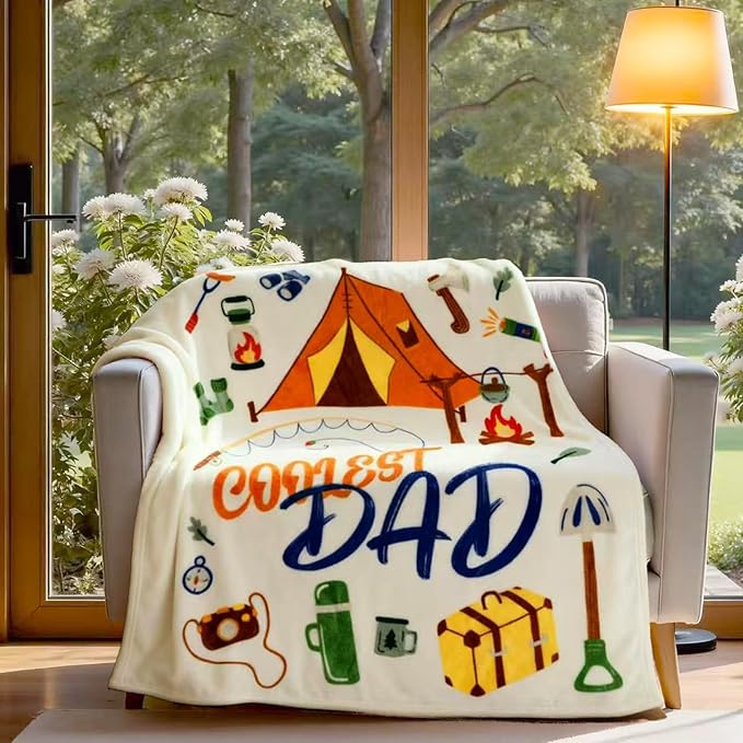 Geniospin Throw Blanket for Dad Birthday Gifts from Daughter Son, Dear Dad Blanket for Christmas, Super Soft Flannel Throw Blanket for Couch Bed Sofa, Warm and Cozy