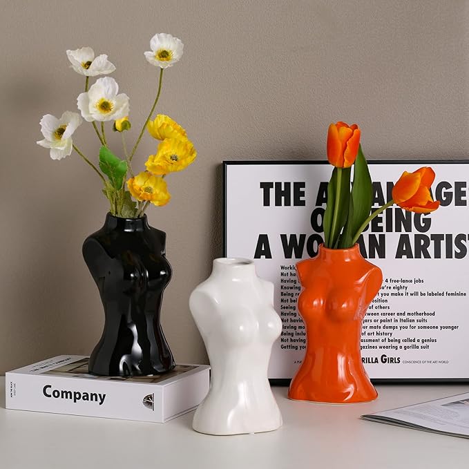 hjn Female Body Vase- Ceramic Black Vase for Flowers,Morden Art Woman Shape Vases for Living Room/Home Decor Accents/Bookshelf/Mantel-Black
