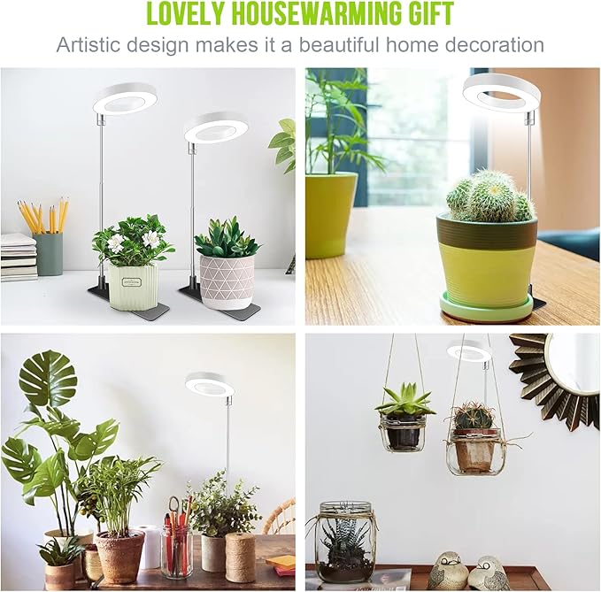 Grow Lights for Indoor Plants, Full Spectrum Halo Growing lamp with Detachable Base, Height Adjustable, 3 Colors, 10 Dimming, Automatic Timer, Plant Light for Small Plants Growing, 2-Pack