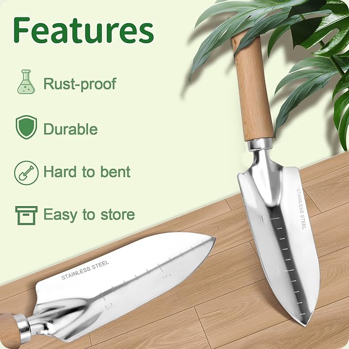 Garden Tool Set, 2 Pieces Stainless Steel Heavy Duty Garden Tools, Garden Kit with Ergonomic Wooden Handle, Durable Garden Tools for Gardening, Gardening Gifts for Women