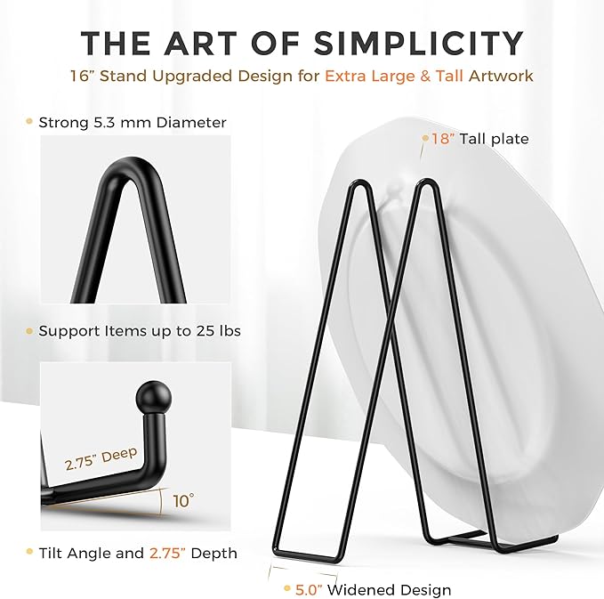 TR-LIFE 16 Inch Heavy Duty Plate Stand (2 Pack) - Metal Display Easel for Large Plates, Picture Frames, Signs, Posters, and Decorative Platters