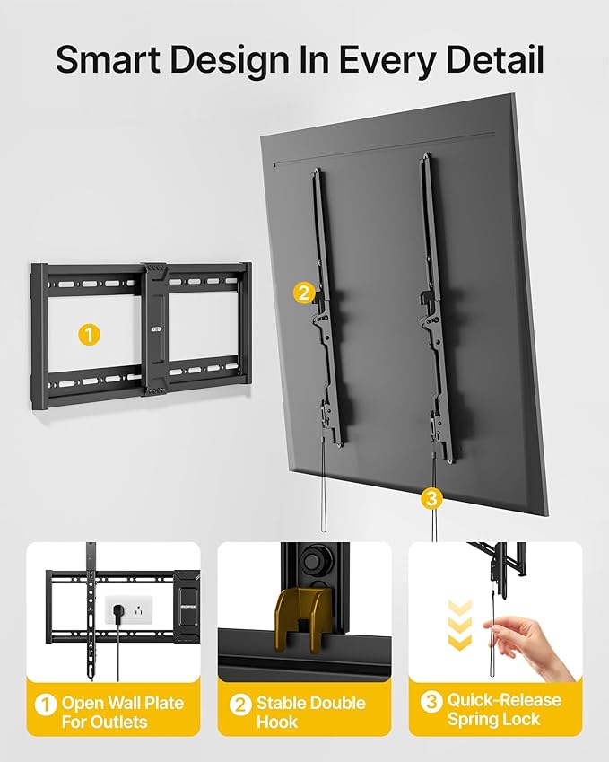 monTEK Heavy Duty Fixed TV Wall Mount for 43–100 Inch TVs up to 200 lbs, 1.2" Ultra Slim Low Profile Wall Mount Bracket, Max VESA 800x600mm, Fits 16"/18"/24" Wood Studs, Secure Space-Saving Design