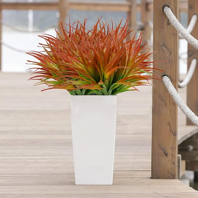 24Pcs Artificial Grass Plant Fake Outdoor Plastic Plants UV Resistant Faux Grasses Greenery Shrubs for Window Box Garden Patio Porch Home Decor Red