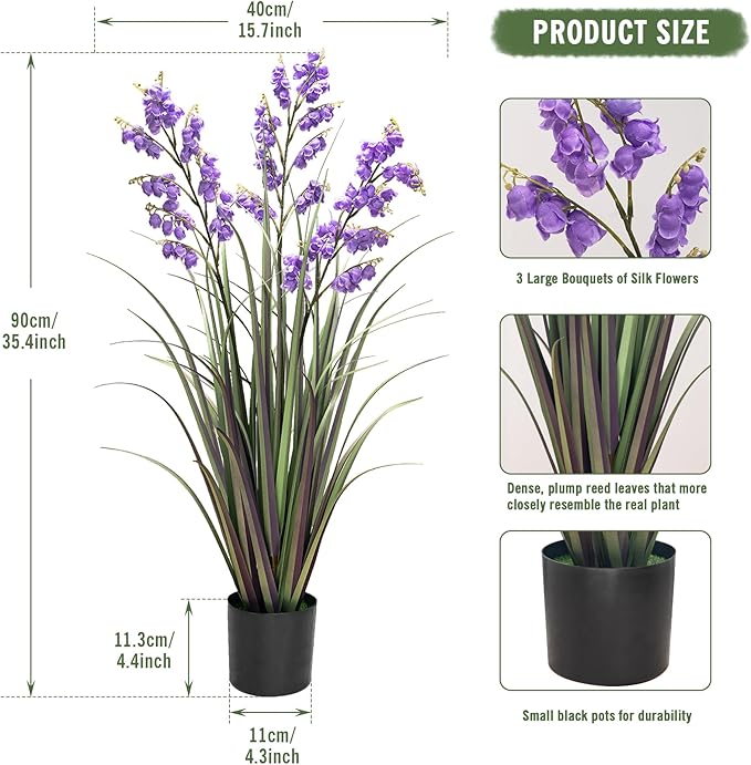 Green Onions Home Decor Fake Plants Lily of The Valley Snake Plant Home DéCor Accents Artificial Grass Room Decor Artificial Plants Indoor Artificial Grass 36" 1 Pack(Purple)