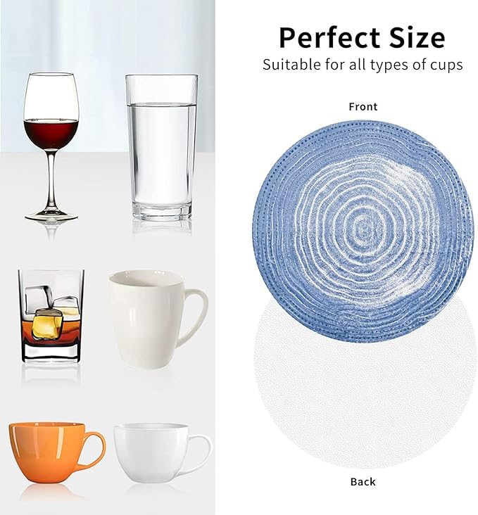 Blue Watercolor Ceramics Coasters Set of 6 Coasters for Drinks Absorbent Double-Sided Leather PVC Coaster for Tabletop Protection Coffee Table Decor Ideal for Home Decor House Warming Gifts