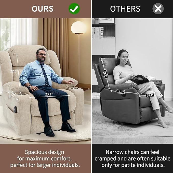 Power Lift Recliner Chair, 350lb Capacity with 8-Point Massage & Heating, USB/Type-C Ports & Cup Holders, Heavy Duty Chenille Recliner for Elderly, Beige