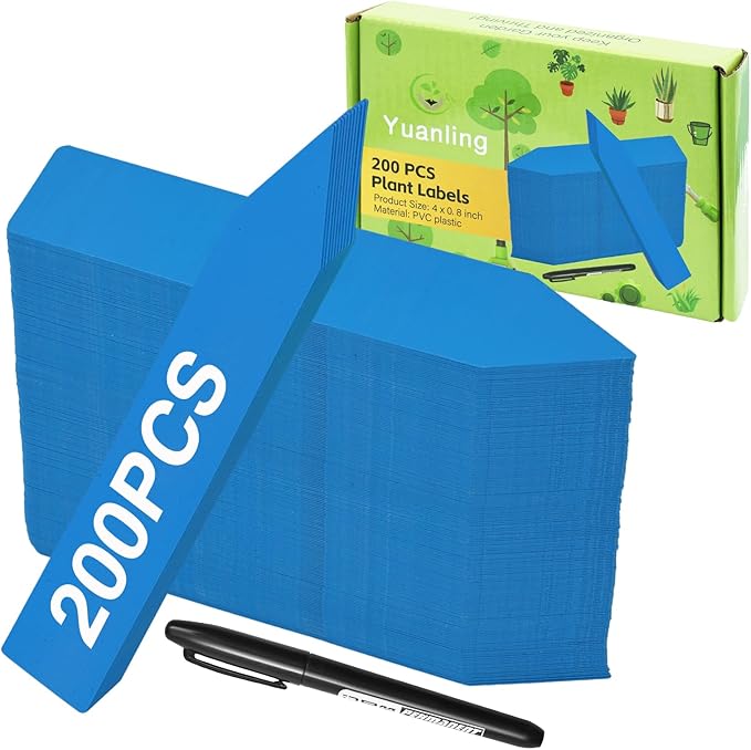 Plant Labels 200 Pcs Yuanling for Seeding Plastic Waterproof Plant Name Tags Garden Labels Marker Garden Pots Stakes for Outdoor Potted Plants Belt Permanent Marking Pen (Blue)