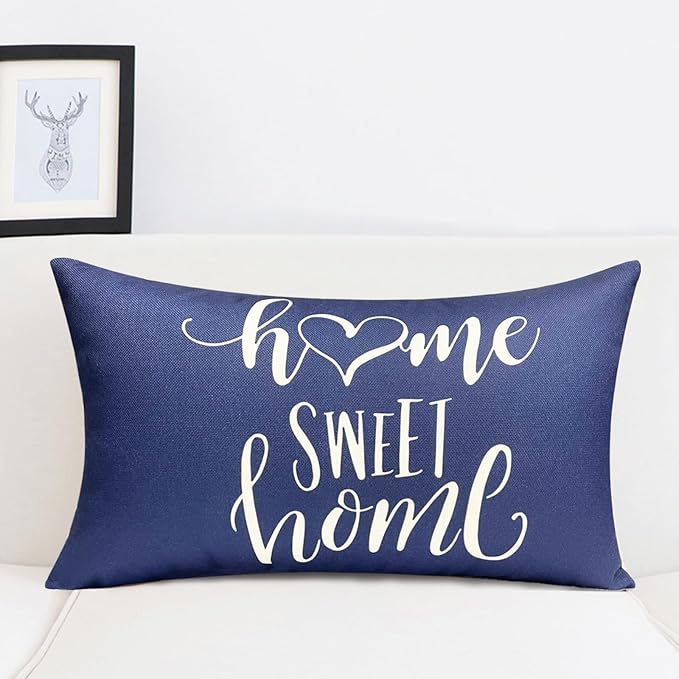 Decorative Throw Pillow Covers Set of 4 Blue Pillow Covers 12x20 inch Throw Pillow Cases Linen Square Pillow Case,Farmhouse Outdoor Modern Boho Pillow Covers for Couch Sofa Living Room