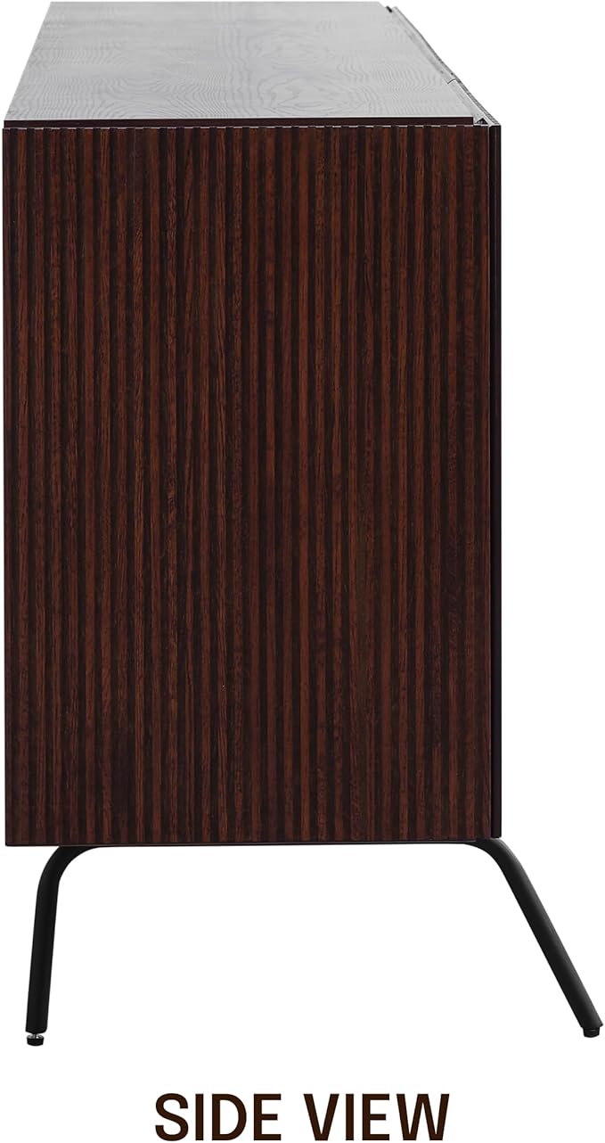 NTC Veil Sideboard with 2 Doors and 3 Drawers, Buffet Cabinet with Vertical Groove Design and Metal Legs, Storage Cabinet for Living Room, and Entryway, Effortless Assembly - Dark Walnut