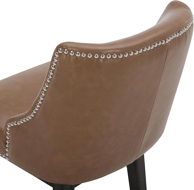 CHITA Counter Height Swivel Bar Stools Set of 4, FSC Certified Upholstered Counter Stools, Modern Swivel Barstools with Wood Legs for Kitchen Island, 26" Seat Height, Faux Leather in Saddle Brown