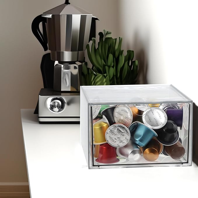 Clear Drawer, Arclic Box, Makeup Organizer Container, 6,5" Storage Drawer for Bathroom Dresser Vainty, Tissue Dryer Sheet Holder Disposable Face Towels Organizer, Light Gray